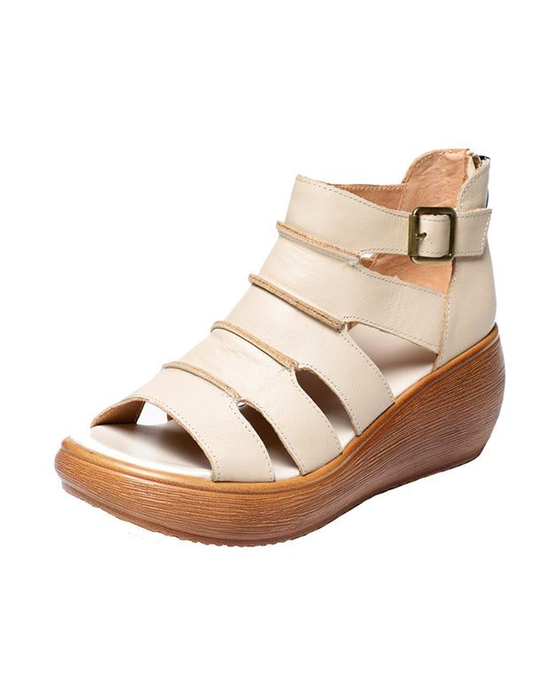 Retro Leren Sandalen Met Enkelband Voor Dames