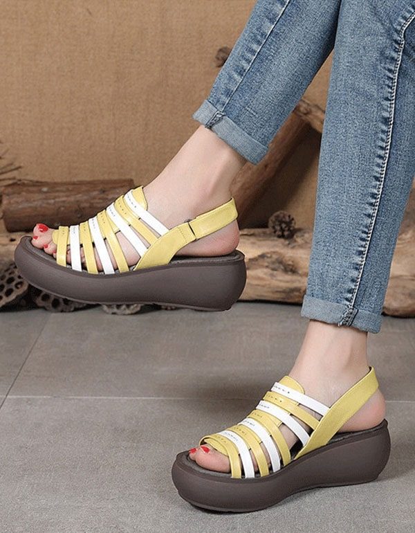 Retro Leren Zomer Kleurrijke Wedge Sandalen