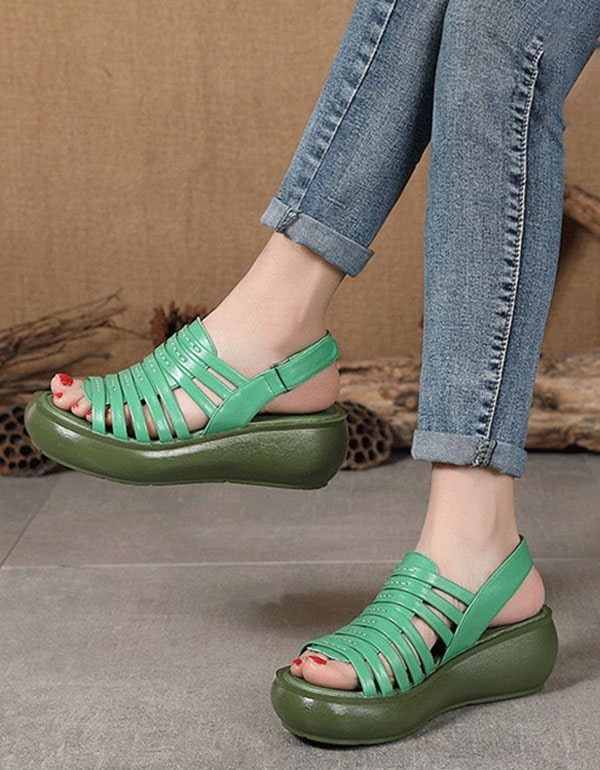 Retro Leren Zomer Kleurrijke Wedge Sandalen