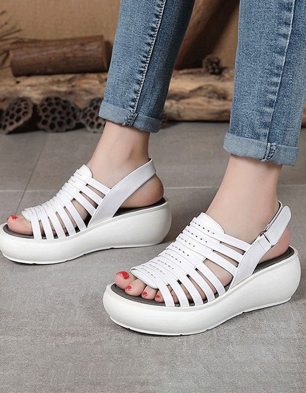 Retro Leren Zomer Kleurrijke Wedge Sandalen