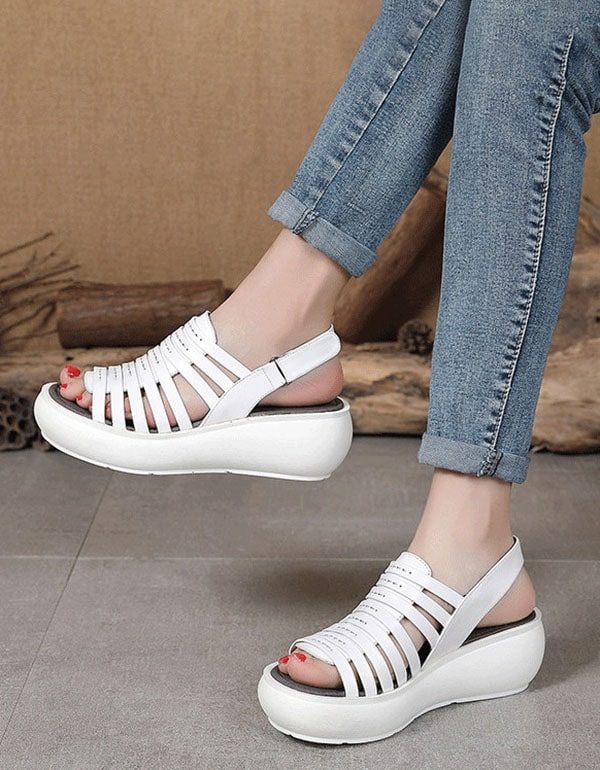 Retro Leren Zomer Kleurrijke Wedge Sandalen