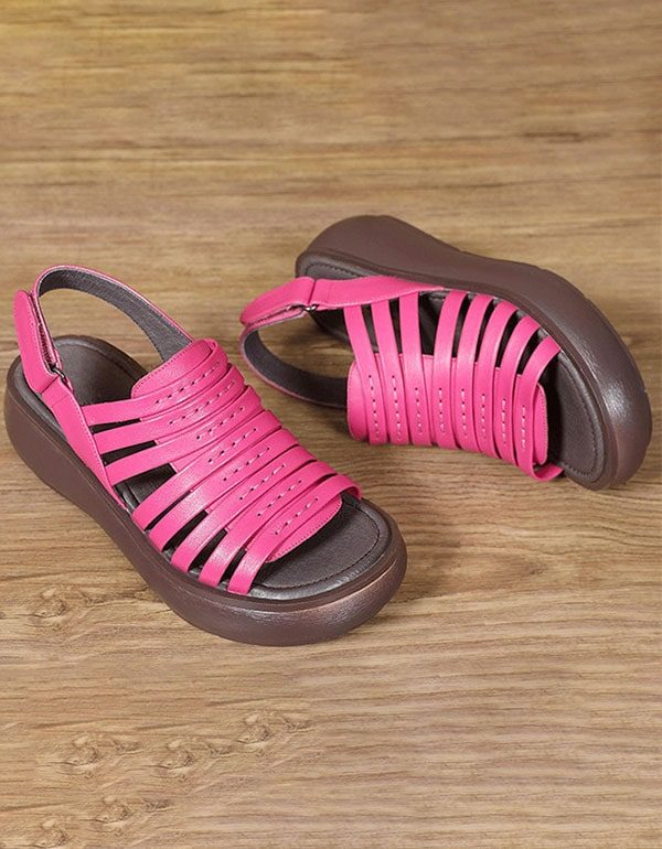 Retro Leren Zomer Kleurrijke Wedge Sandalen