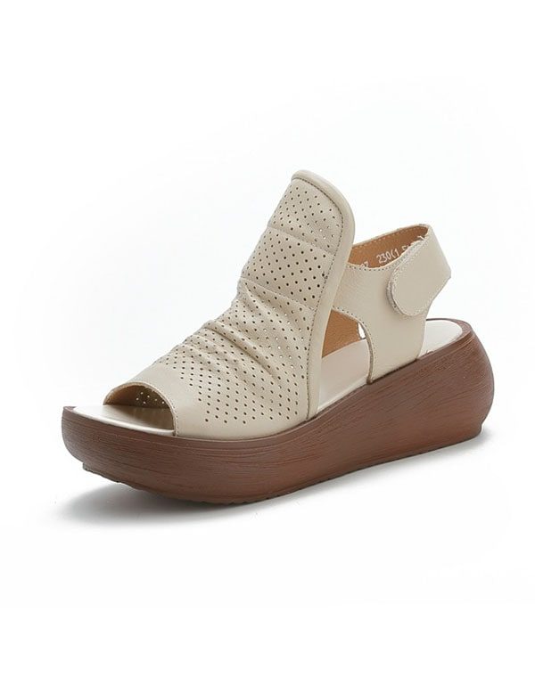 Retro Leren Zomer Sandalen Met Sleehak