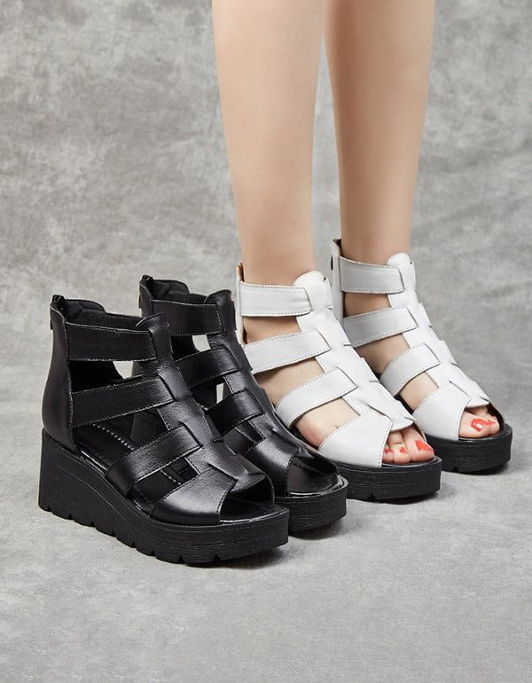 Rome Retro Wedge Sandalen Met Bandjes