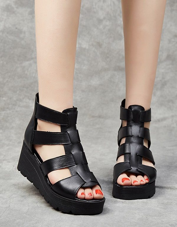 Rome Retro Wedge Sandalen Met Bandjes