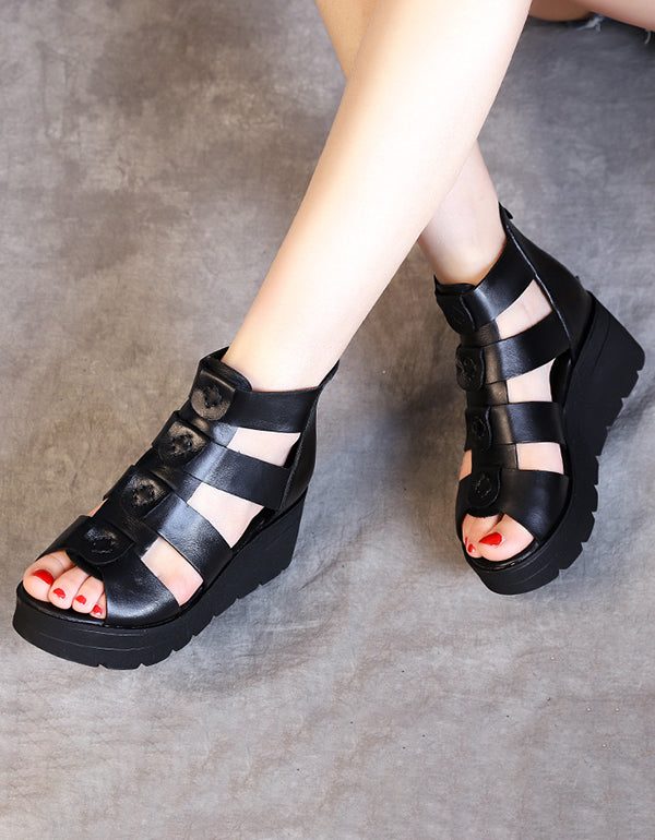 Romeins Lederen Plateausandalen Met Visteen 41