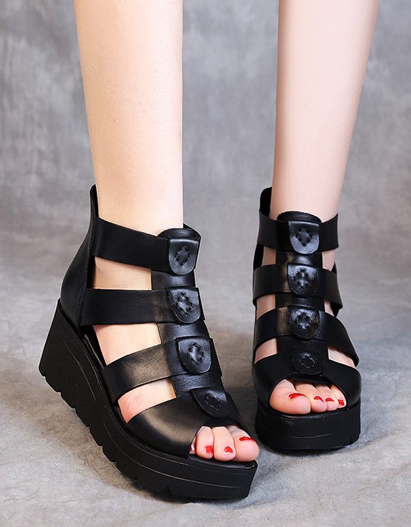 Romeins Lederen Plateausandalen Met Visteen 41