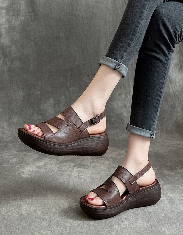 Slingback Retro Wedge Sandalen Voor Dames