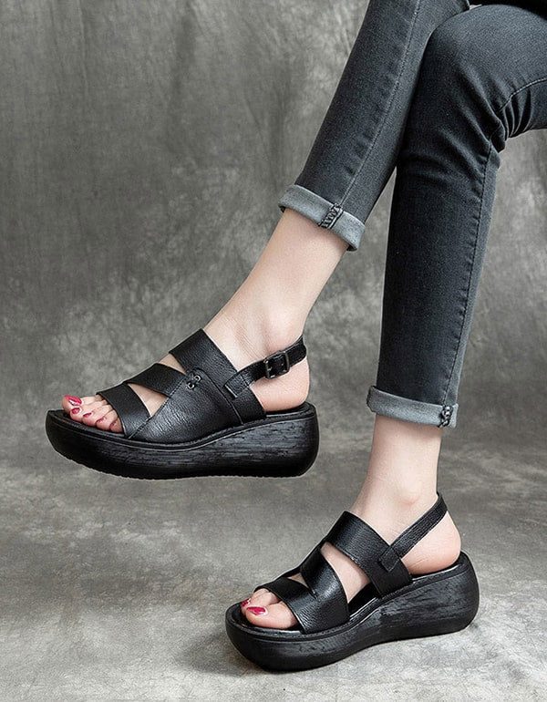 Slingback Retro Wedge Sandalen Voor Dames