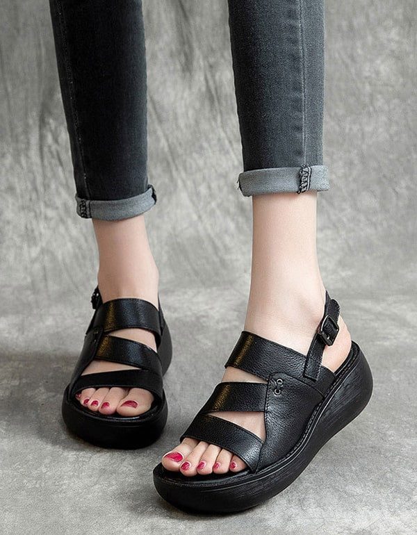 Slingback Retro Wedge Sandalen Voor Dames