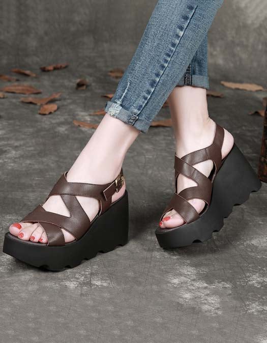 Slingback Wedge-sandalen Met Gekruiste Bandjes Voor Dames