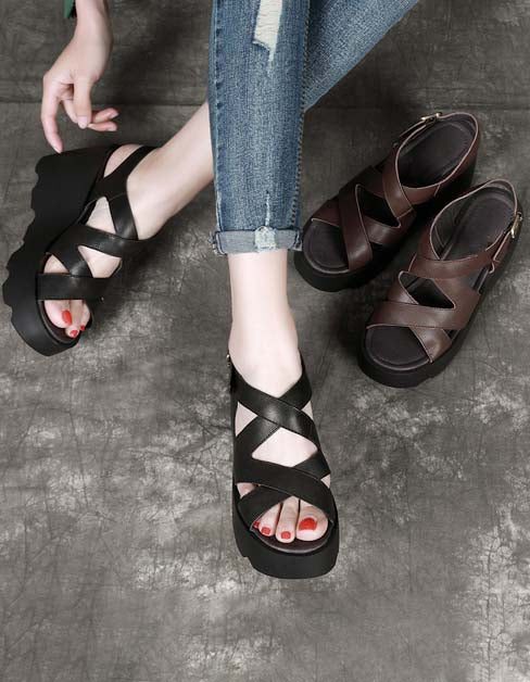 Slingback Wedge-sandalen Met Gekruiste Bandjes Voor Dames