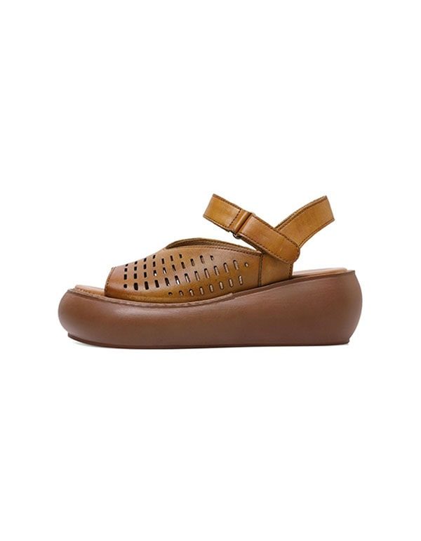 Vintage Leren Zomersandalen Met Sleehak