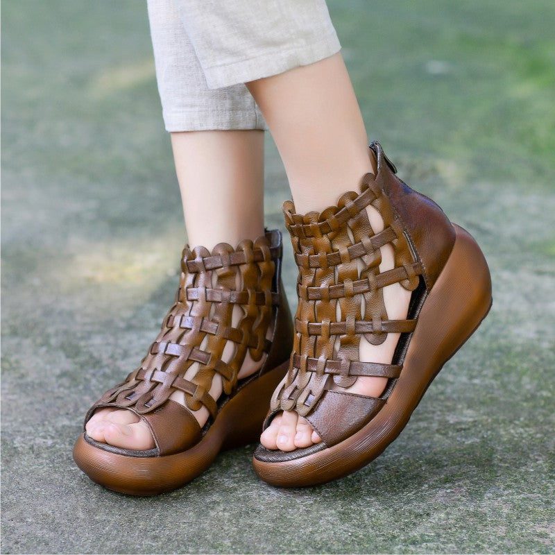 Zomer Handgeweven Retro Wedge Sandalen