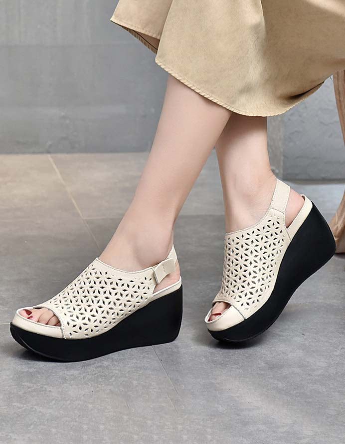 Zomer Hollow Retro Slingback Wedges Sandalen