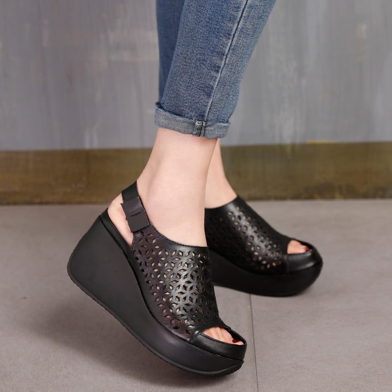 Zomer Hollow Retro Slingback Wedges Sandalen