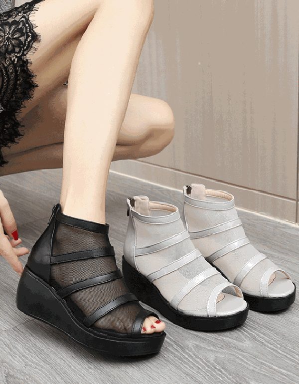 Zomer Mesh Vis-teen Enkel Wedge Sandalen