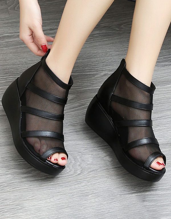 Zomer Mesh Vis-teen Enkel Wedge Sandalen