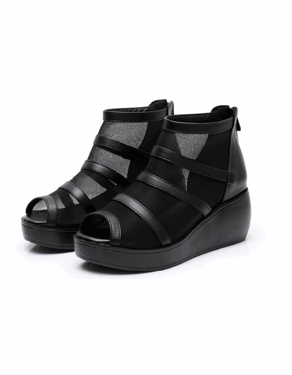 Zomer Mesh Vis-teen Enkel Wedge Sandalen