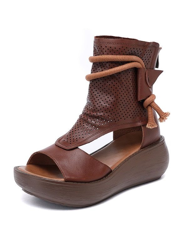 Zomer Open Teen Side Hollow Leren Sandalen