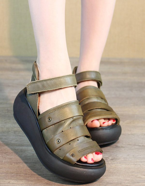 Zomer Retro Leren Platform Sandalen