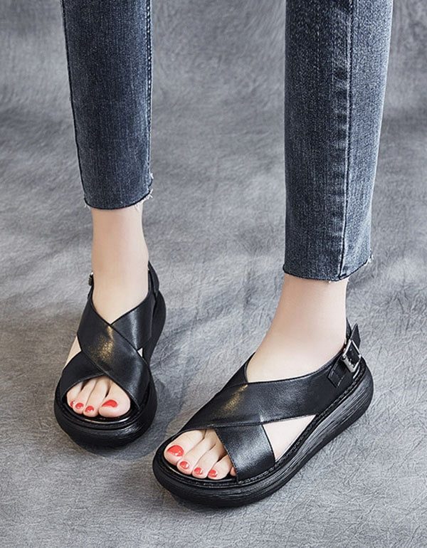 Zomer Slingback Wedge Sandalen Met Kruisband Wit