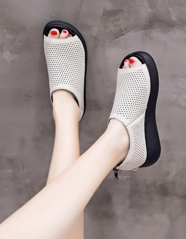 Zomer Vis Teen Dames Leren Wedge Sandalen