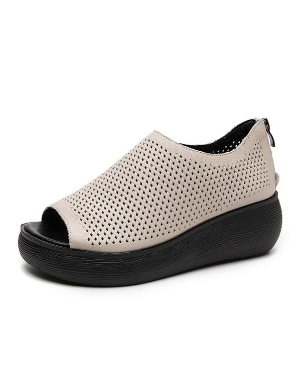 Zomer Vis Teen Dames Leren Wedge Sandalen