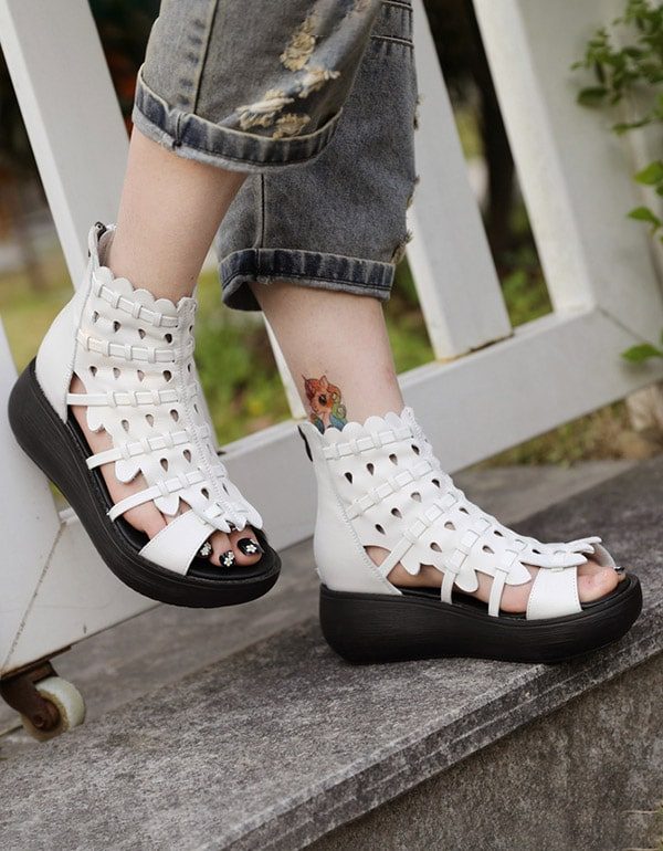 Zomer Vis Teen Romeinse Wedge Zwarte Sandalen