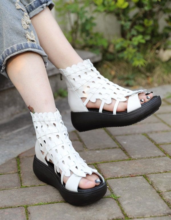 Zomer Vis Teen Romeinse Wedge Zwarte Sandalen