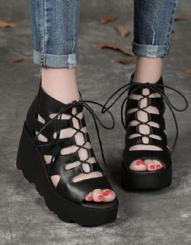 Zomer Wedge Lace Up Romeinse Sandalen Zwart