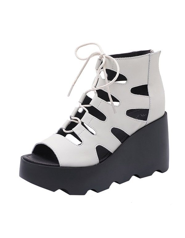 Zomer Wedge Lace Up Romeinse Sandalen Zwart