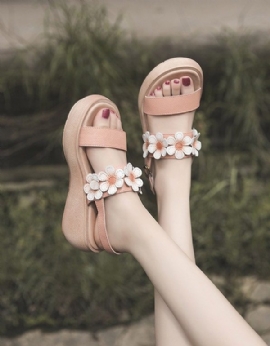 Zomerbloem Leren Wedge Strandsandalen