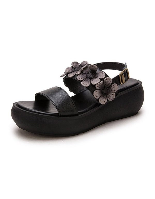 Zomerbloem Leren Wedge Strandsandalen