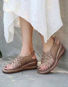 Zomermode Wedge Cross Strap Sandalen Khaki