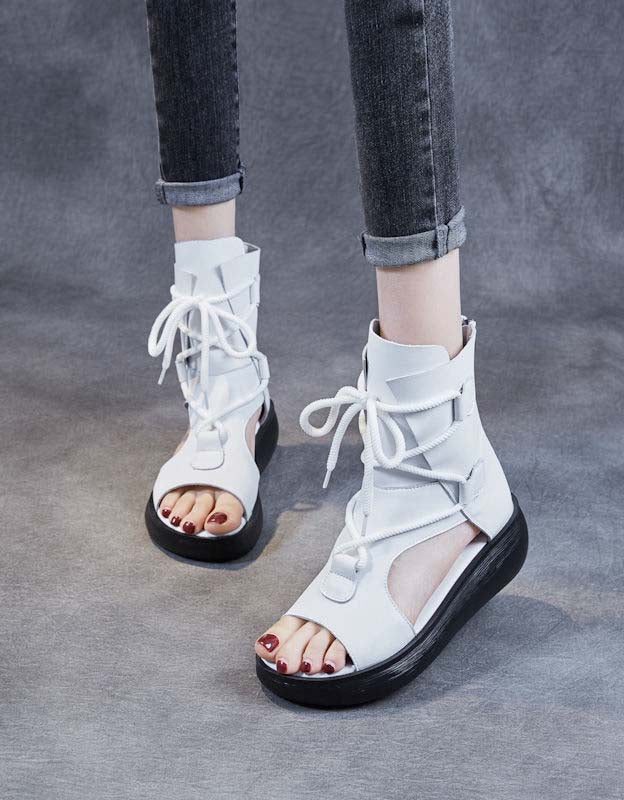 Zomersandalen Met Veters Aan De Enkel En Veters