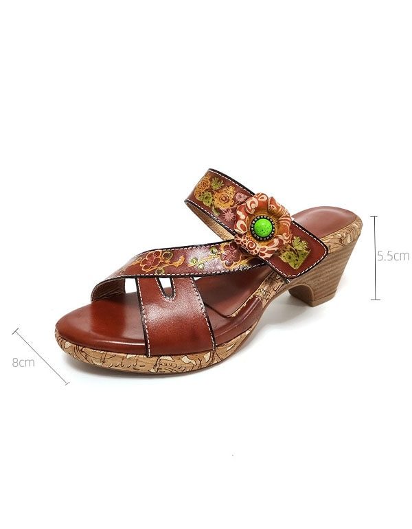 Etnische Vintage Handgemaakte Bloemen Lederen Slippers