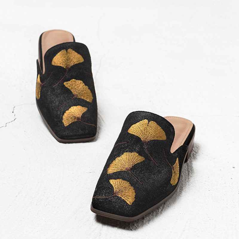 Ginkgo Geborduurde Damesslippers | Cadeau Schoenen