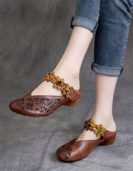 Lente Handgemaakte Bloemen Retro Lederen Slippers