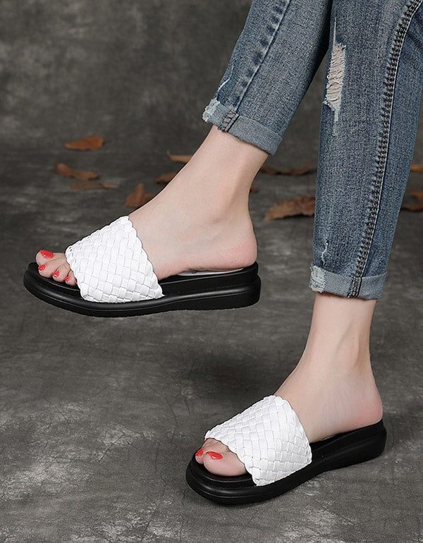 Leren Geweven Antislip Zomerstrandslippers