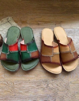 Leren Retro-slippers Voor Dames Met Kleurstiksels