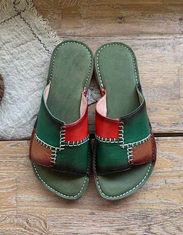 Leren Retro-slippers Voor Dames Met Kleurstiksels