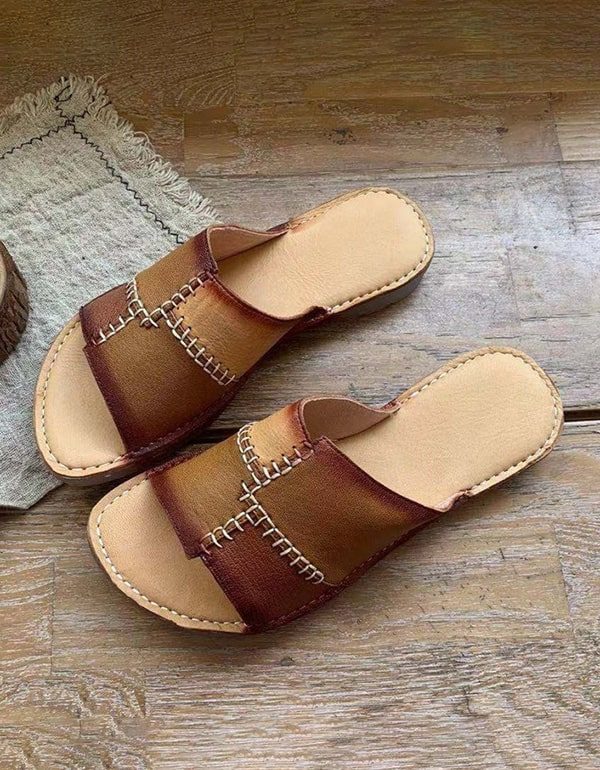 Leren Retro-slippers Voor Dames Met Kleurstiksels