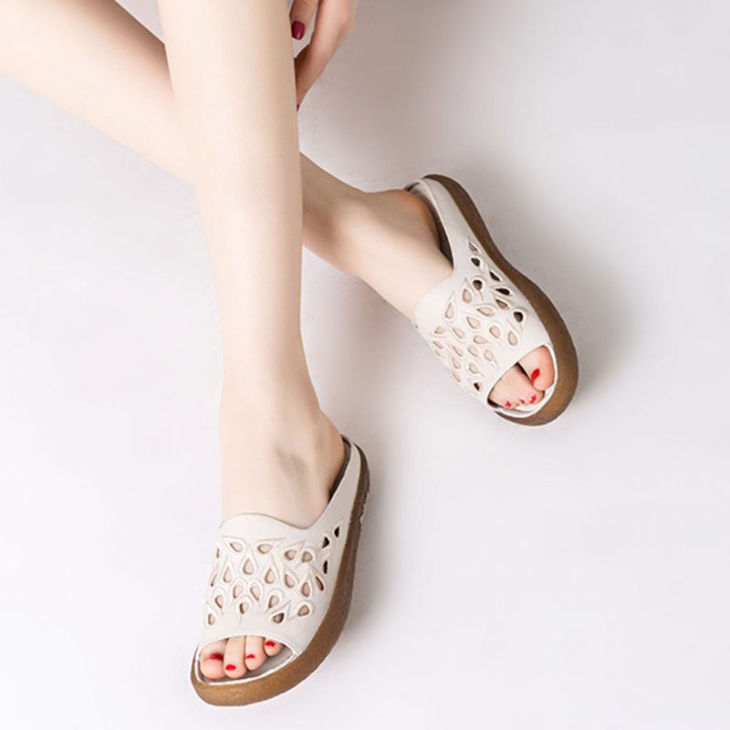 Zomer Casual Holle Pantoffels Beige