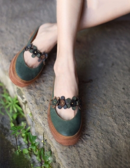 Zomer Retro Leren Bloem Groene Pantoffels