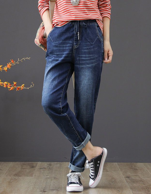 Lente Herfst Elastische Taille Denim Broek 4xl