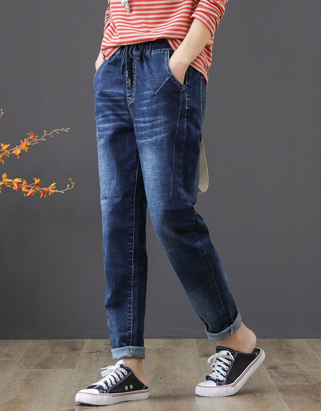 Lente Herfst Elastische Taille Denim Broek 4xl