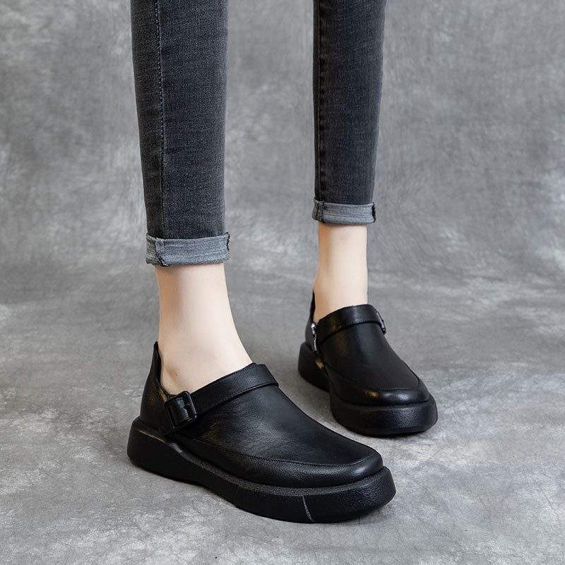 Lente Lederen Casual Vrouwen Zwarte Schoenen