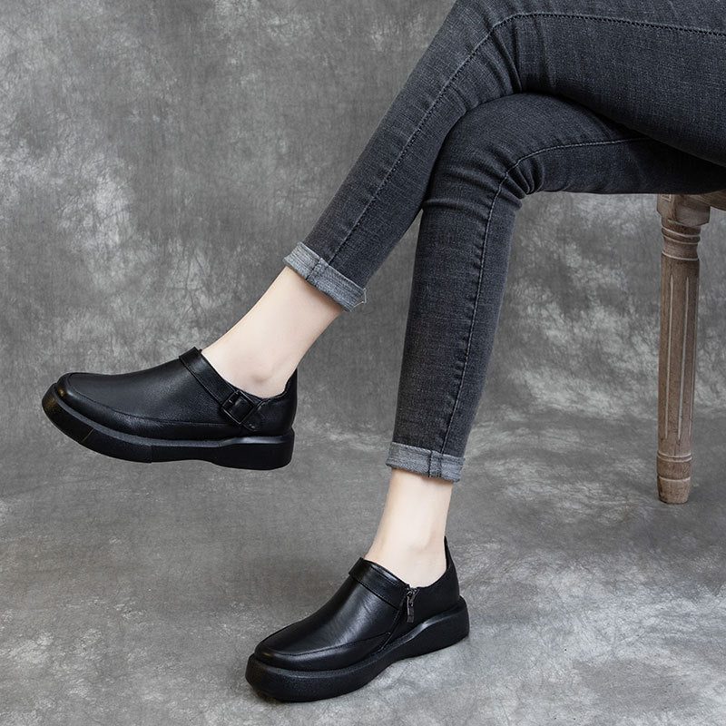 Lente Lederen Casual Vrouwen Zwarte Schoenen