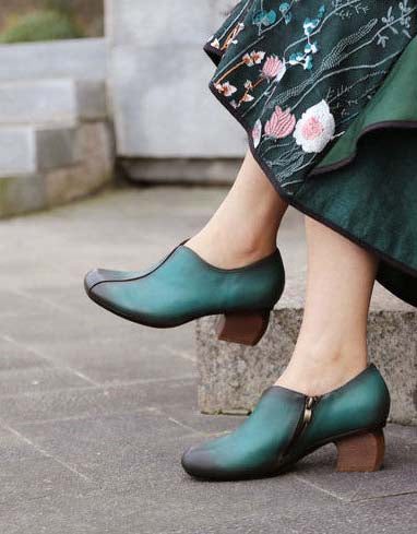 Lente Peacock Blue Vintage Chunky Heels